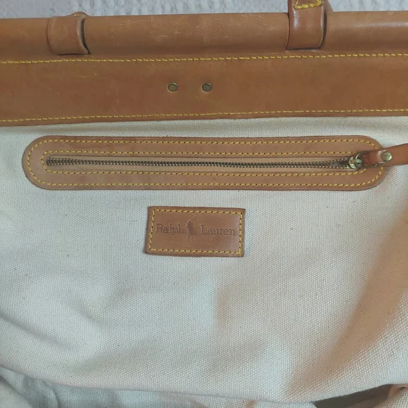 Vintage 80's Ralph Lauren Floral Carpet Tapestry Leather Satchel- Travel Bag! - Picture 16 of 16